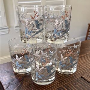 Noritake Floral Glass Tumblers with Blue, Coral and White Accents